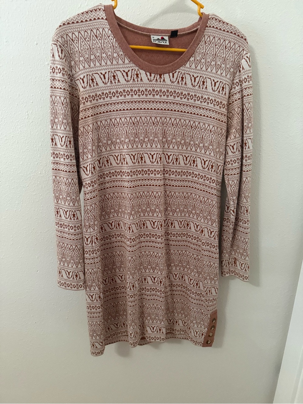 Kavu Mauve and Cream Patterned Long Sleeve Knit Top